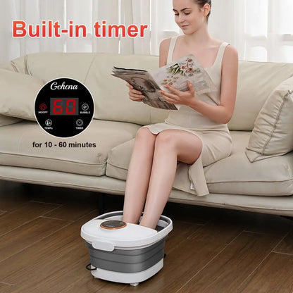 Foldable Electric Foot Spa Massager with Remote, Adjustable Heating, 6 Massage Rollers & Bubble Function