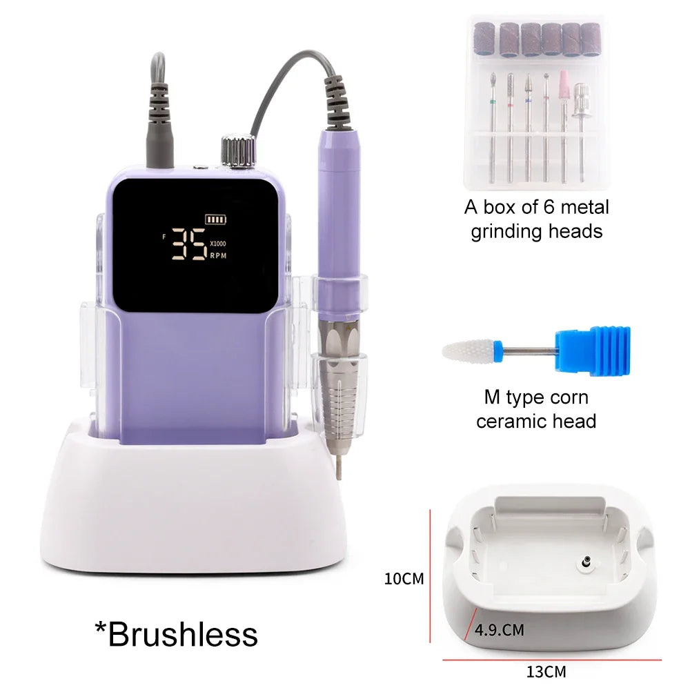 Rechargeable Brushless Nail Drill Machine, 35000RPM Cordless Electric Manicure Tool - Bond Well Supplies