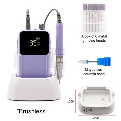 Rechargeable Brushless Nail Drill Machine, 35000RPM Cordless Electric Manicure Tool - Bond Well Supplies
