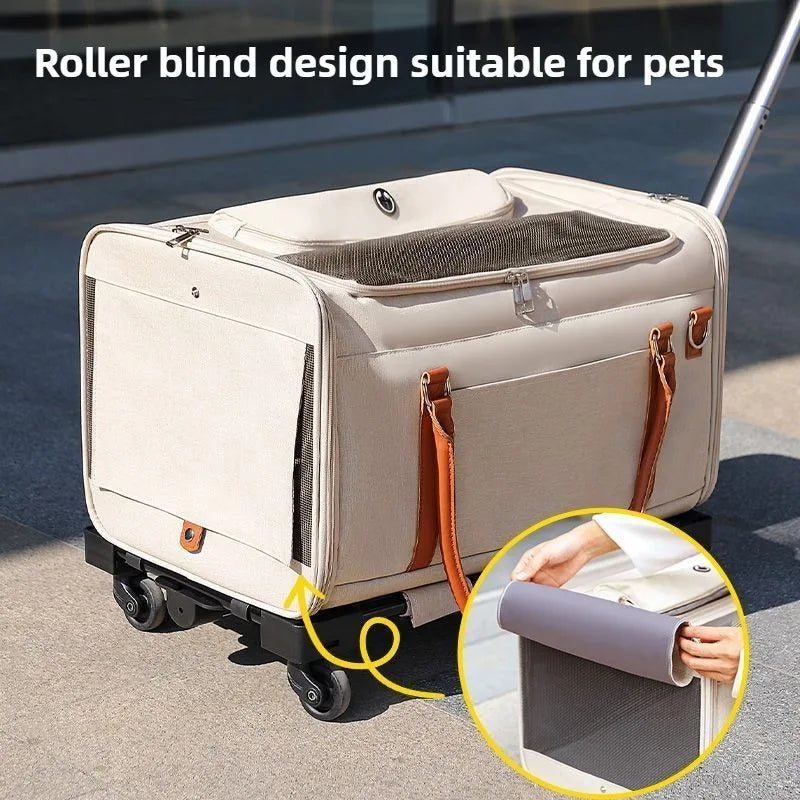 Breathable Pet Carrier with Wheels, Foldable Travel Trolley for Cats and Dogs