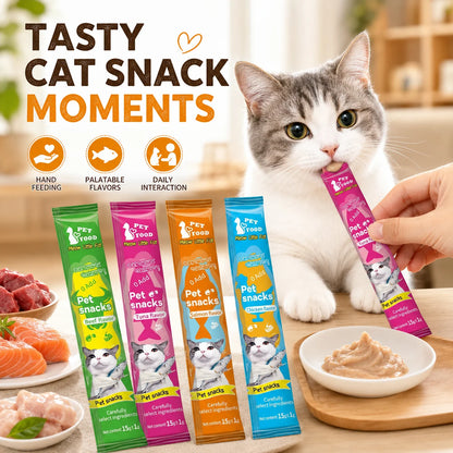Cat Treat Snack Sticks, Soft Chews, 15g Pack, Assorted Tuna, Chicken, Beef & Salmon Flavors - Bond Well Supplies