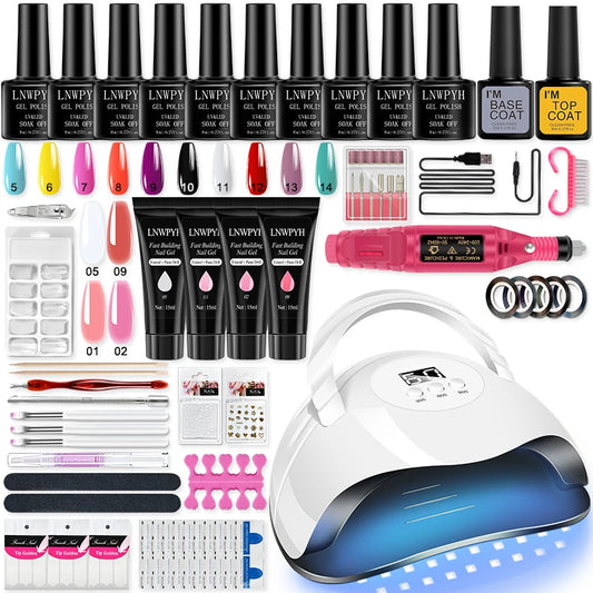 Professional Poly Gel Nail Extension Kit, UV LED Nail Lamp Dryer, Electric Nail Drill Machine & Gel Polish Tools - Bond Well Supplies