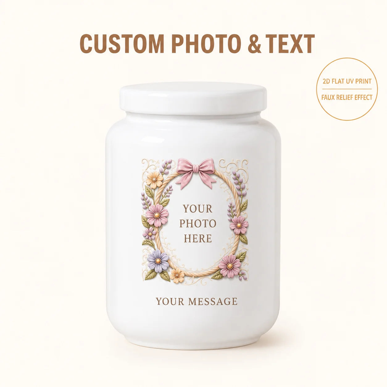 Personalized Pet Ashes Urn with AI-Generated Photo Ceramic Relief, Custom Name & Memorial Message Keepsake