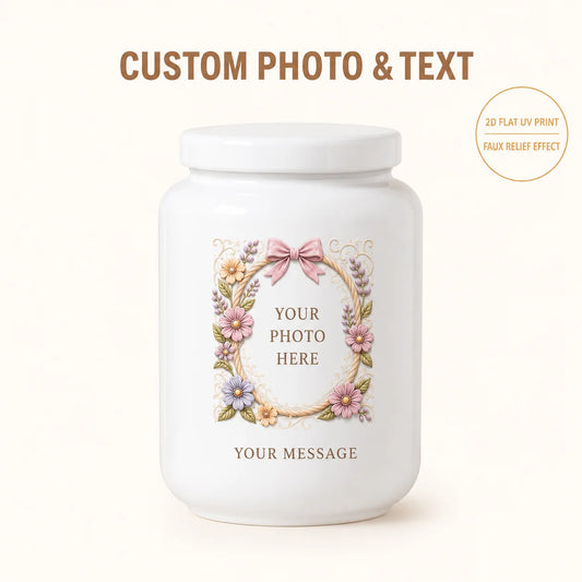 Personalized Pet Ashes Urn with AI-Generated Photo Ceramic Relief, Custom Name & Memorial Message Keepsake