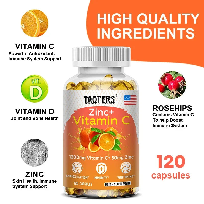 Taoters Vitamin C Zinc Supplement, High-Absorption Formula for Daily Immune, Skin & Antioxidant Wellness - Bond Well Supplies