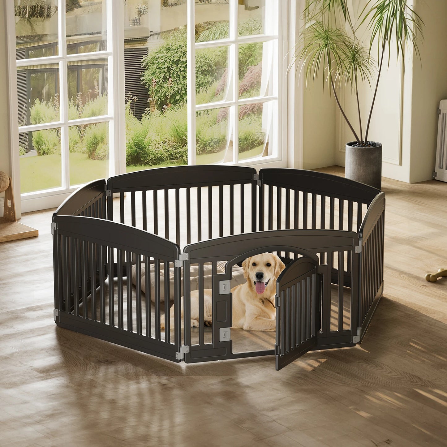 JHK 6-Panel Plastic Dog Playpen, 24-Inch Expandable Pet Fence for Indoor and Outdoor Use