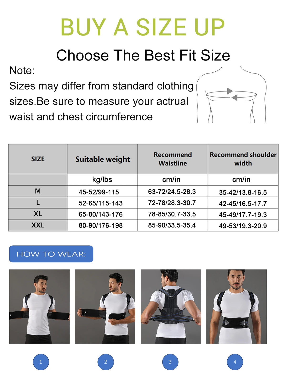 VBOSi Back Support Posture Corrector, Adjustable Design for Men & Women