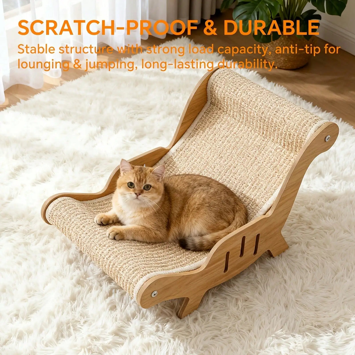 Oversized Cat Scratcher & Lounge Chair, Breathable Natural Sisal Pet Bed for Indoor Cats - Bond Well Supplies