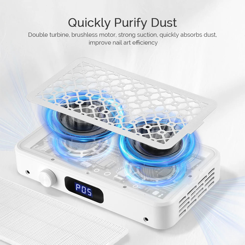 Turbo Nail Dust Extractor, Brushless Vacuum Collector for Manicure Tables