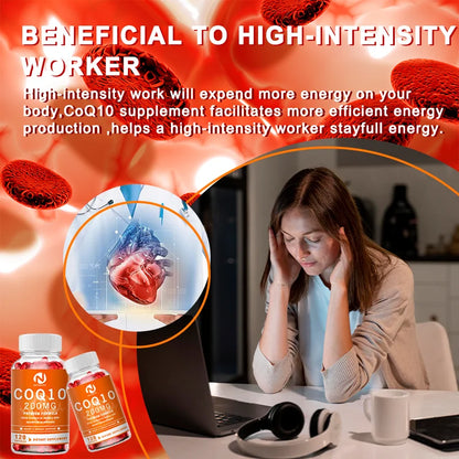 High Potency COQ10 200mg Supplement for Energy Production and Antioxidant Protection