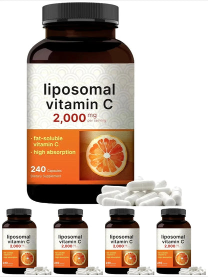 High-Absorption Liposomal Vitamin C 2000mg, Fat-Soluble Capsules, Non-GMO & Gluten-Free, 240 Count - Bond Well Supplies