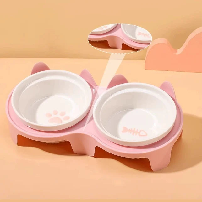 Ceramic Tilted Cat & Dog Feeding Bowl, Separate Food & Water Dishes with Stable Anti-Tip Design - Bond Well Supplies
