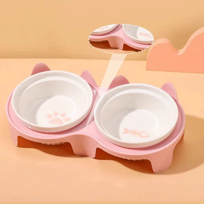 Ceramic Tilted Cat & Dog Feeding Bowl, Separate Food & Water Dishes with Stable Anti-Tip Design - Bond Well Supplies