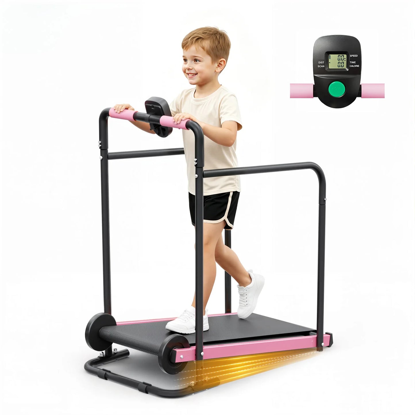 Kids Self-Propelled Walking Pad Treadmill, Non-Electric Indoor Exercise Equipment with Padded Front Handlebar