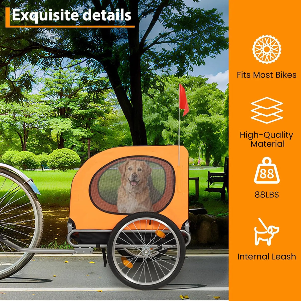 Large Dog Bike Trailer, 88 lb Capacity Foldable Pet Bicycle Carrier with Universal Coupler