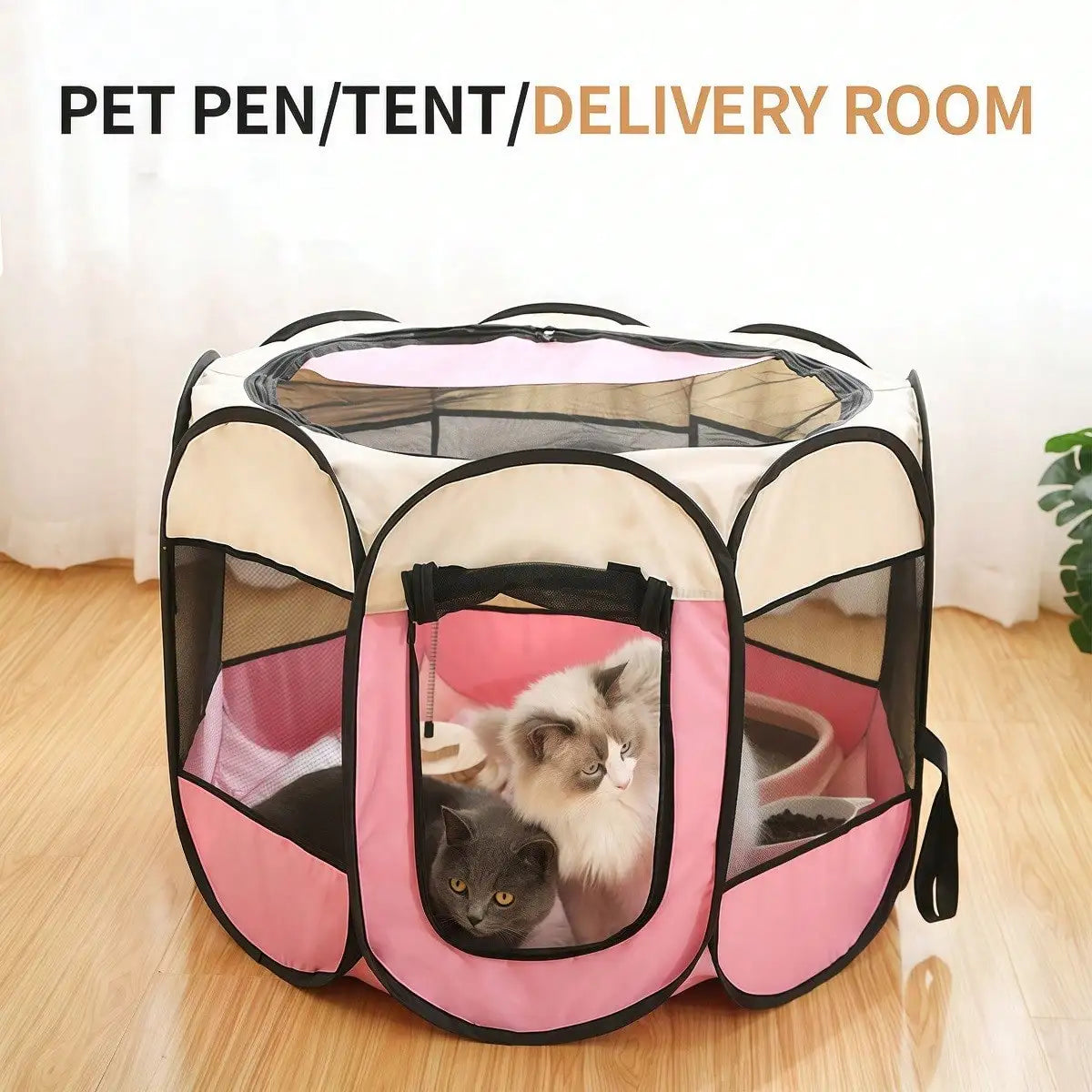 Portable Cat Cage & Dog Crate, Foldable Octagonal Playpen for Home and Travel
