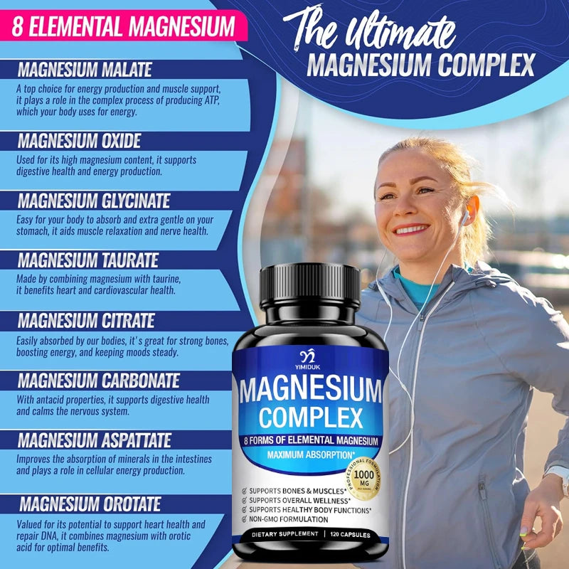 Magnesium Capsules with Glycinate, Malate & Citrate Blend for Muscle, Bone and Sleep Support