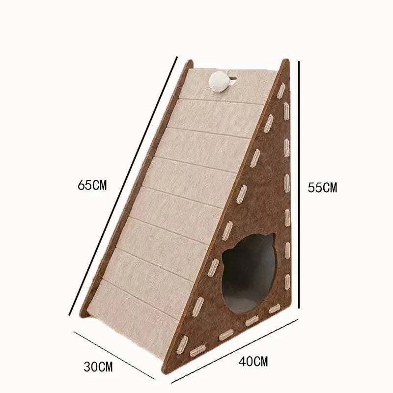 Wear-Resistant Felt Cat Bed, Cat House with Built-In Scratcher for Indoor Resting & Lounging - Bond Well Supplies