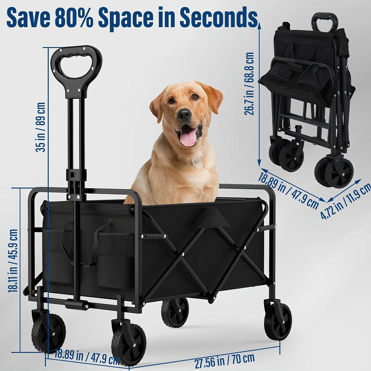 Heavy-Duty Foldable Pet Stroller, Rolling Dog & Cat Carrier Cart with Multiple Storage Compartments