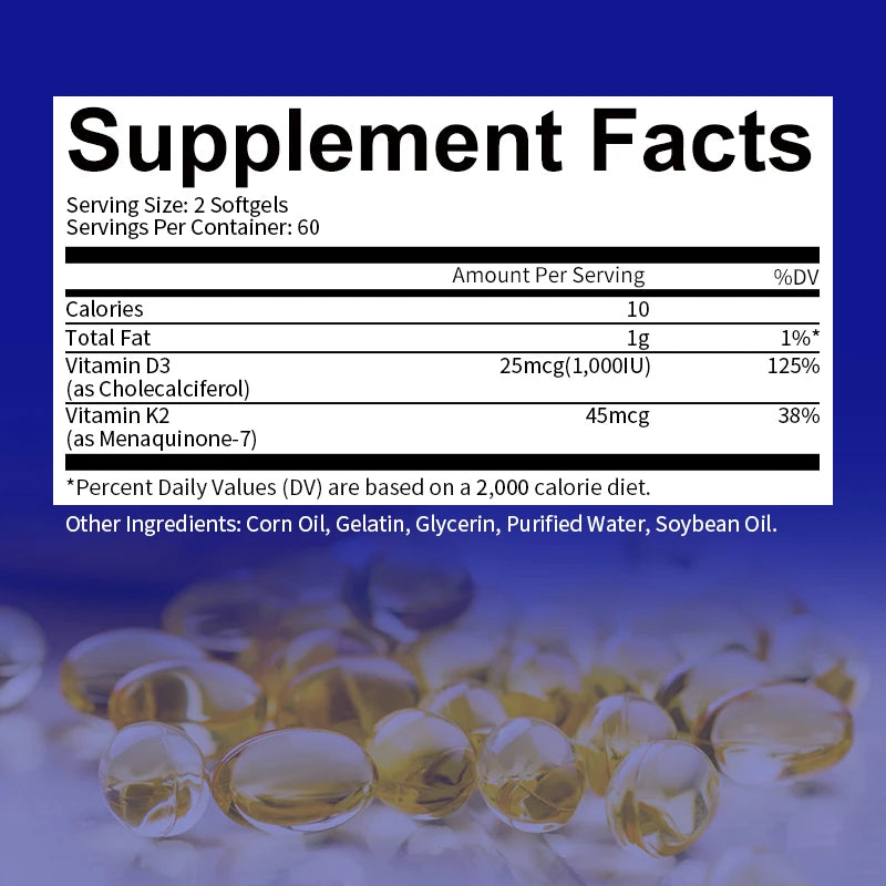 Vitamin D3 & K2 Supplement, Calcium Absorption and Bone Support Formula
