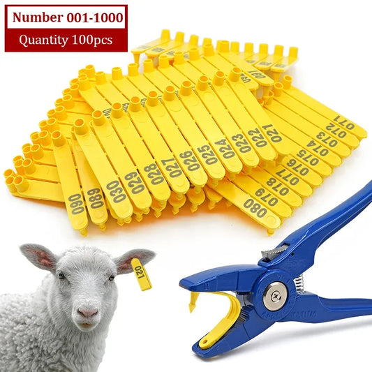 Livestock Animal Ear Tag Pliers, Nylon Ear Tags with Laser Numbers 001–100 for Sheep & Goats - Bond Well Supplies