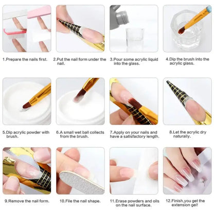 Professional Acrylic Nail Powder & Liquid Monomer Set, 3D Nail Art & Decoration Kit - Bond Well Supplies