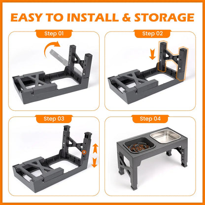 2-in-1 Elevated Slow Feeder Dog Bowls with Foldable Stand, Food and Water Set