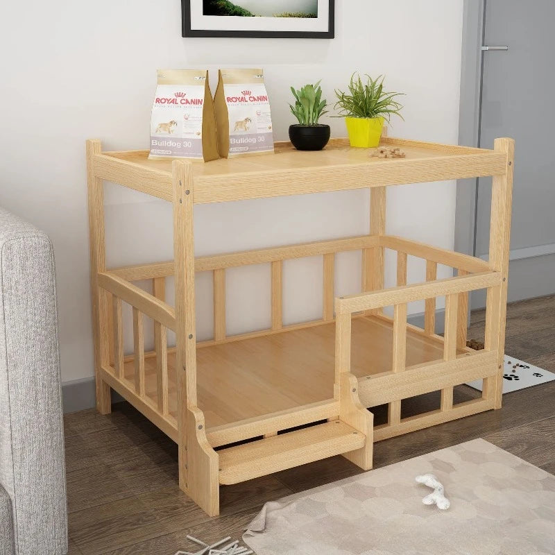 Wooden Pet Bed with Side Table, Stylish Sleeping & Resting Furniture for Medium & Large Dogs - Bond Well Supplies