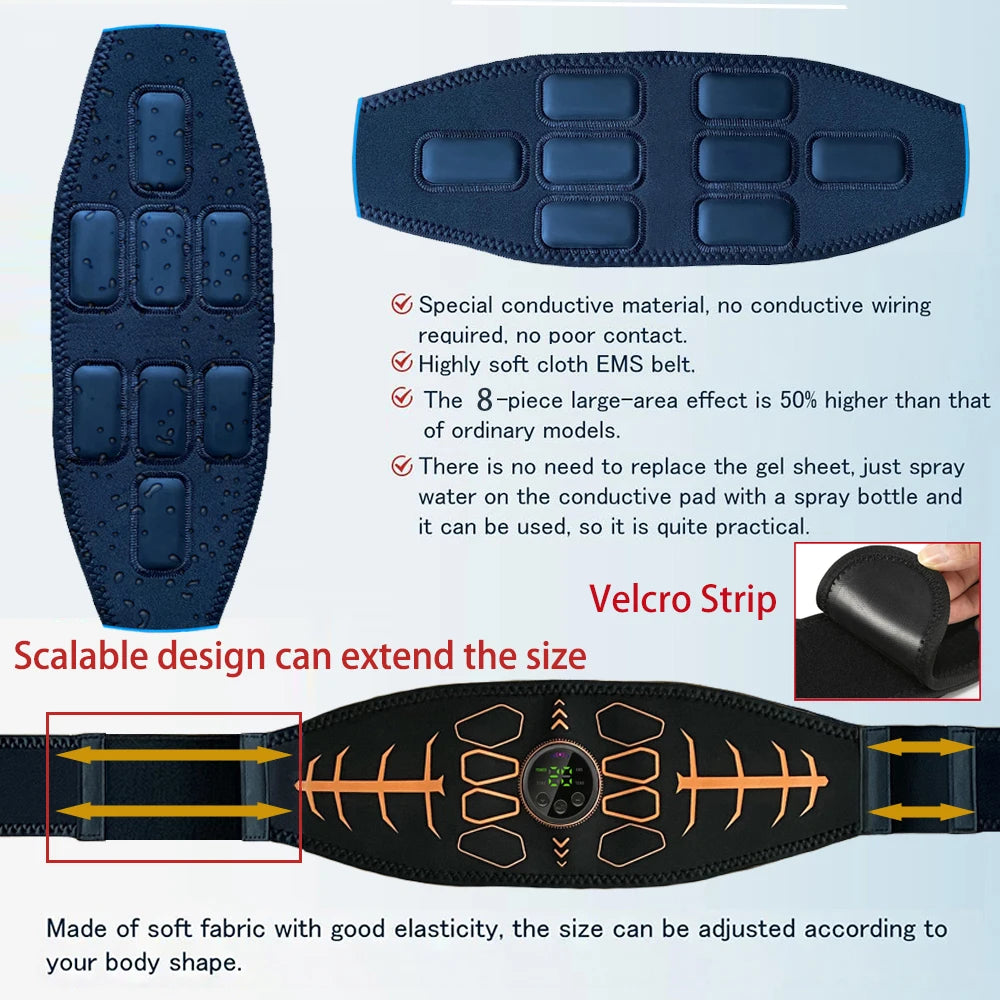Electronic Abdominal Muscle Stimulator, Rechargeable EMS Training Belt for Core and Home Workouts