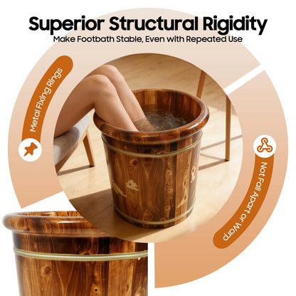 Wooden Foot Bath Bucket with Lid, Foot Soaking Tub & Pedicure Basin for Home Spa, Brown