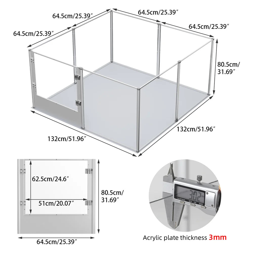 Large Acrylic Dog Playpen with Waterproof Whelping Pad, Clear Indoor Puppy Enclosure & Pet Fence