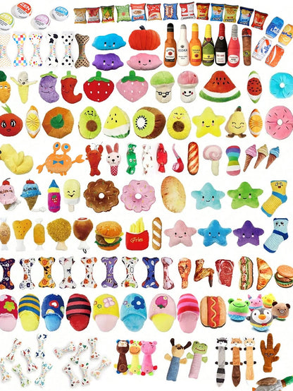 Large 100-Piece Dog Toy Set, Assorted Plush, TPR Chew, Knot & Squeaky Toys for Interactive Play
