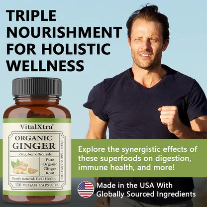 Organic Ginger Root Capsules, 950mg, Digestive Support Supplement, 120 Vegan Capsules