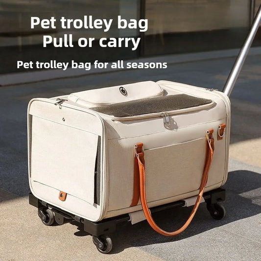 Breathable Pet Carrier with Wheels, Foldable Travel Trolley for Cats and Dogs