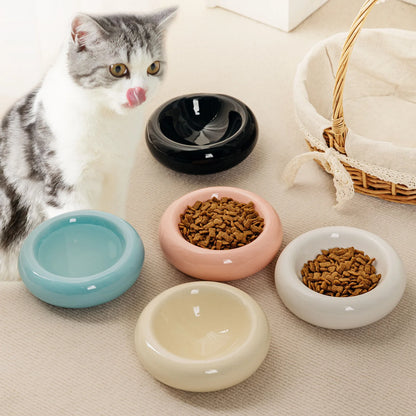 Anti-Tip Ceramic Cat Bowl, Donut-Shaped Food & Water Dish for Cute Home Pet Feeding - Bond Well Supplies