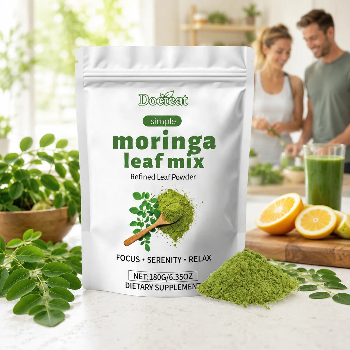 Organic Moringa Oleifera Leaf Powder 180g, Green Superfood with Vitamins A & C, Calcium & Iron - Bond Well Supplies