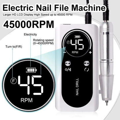 Professional 45,000 RPM Rechargeable Electric Nail Drill Machine
