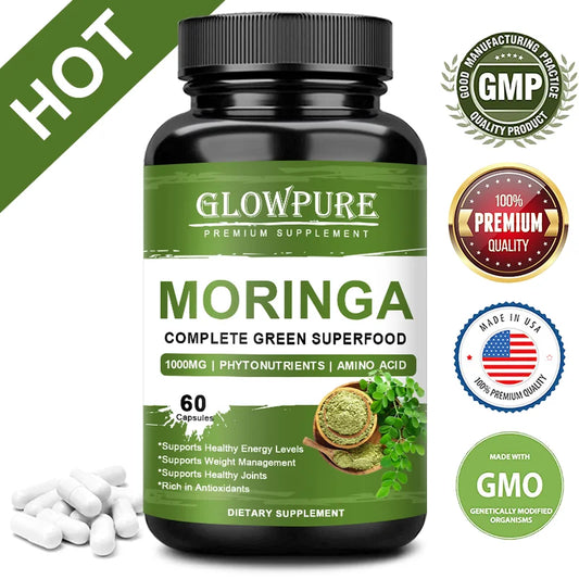 Pure Moringa Supplement Capsules, Natural Superfood for Energy, Immune, Skin & Digestive Wellness - Bond Well Supplies