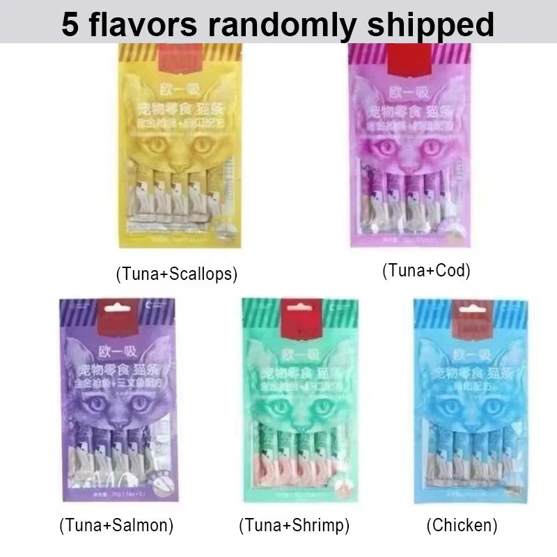 5-Pack Cat Liquid Treats, Tuna, Shrimp & Chicken Variety, 70g Bag for Kittens & Young Cats - Bond Well Supplies