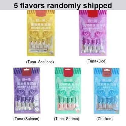 5-Pack Cat Liquid Treats, Tuna, Shrimp & Chicken Variety, 70g Bag for Kittens & Young Cats - Bond Well Supplies