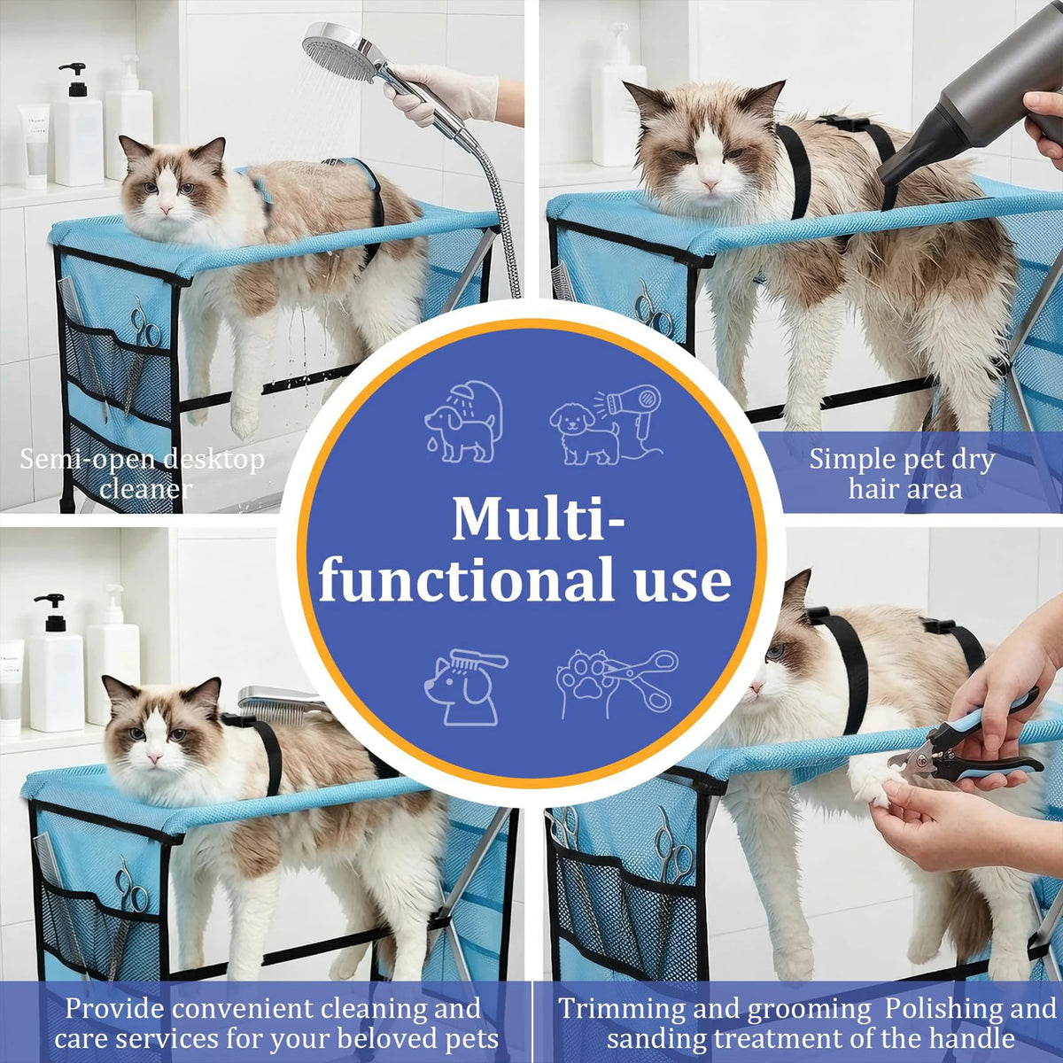 Portable Dog & Cat Grooming Table, Foldable Pet Bathing Stand with Fixed Leash & Anti-Slip Surface - Bond Well Supplies