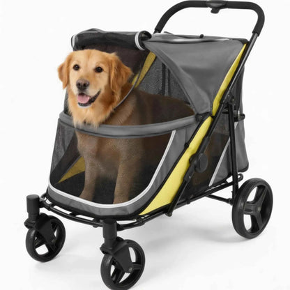 Dog Stroller for Large & Medium Dogs, Collapsible Wagon with Dual Entry, Breathable Mesh and Foot Brake