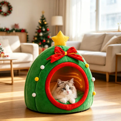 Warm Cat Tent Bed, Cozy Semi-Enclosed Pet Cave with Thickened Nest for Indoor Pets - Bond Well Supplies