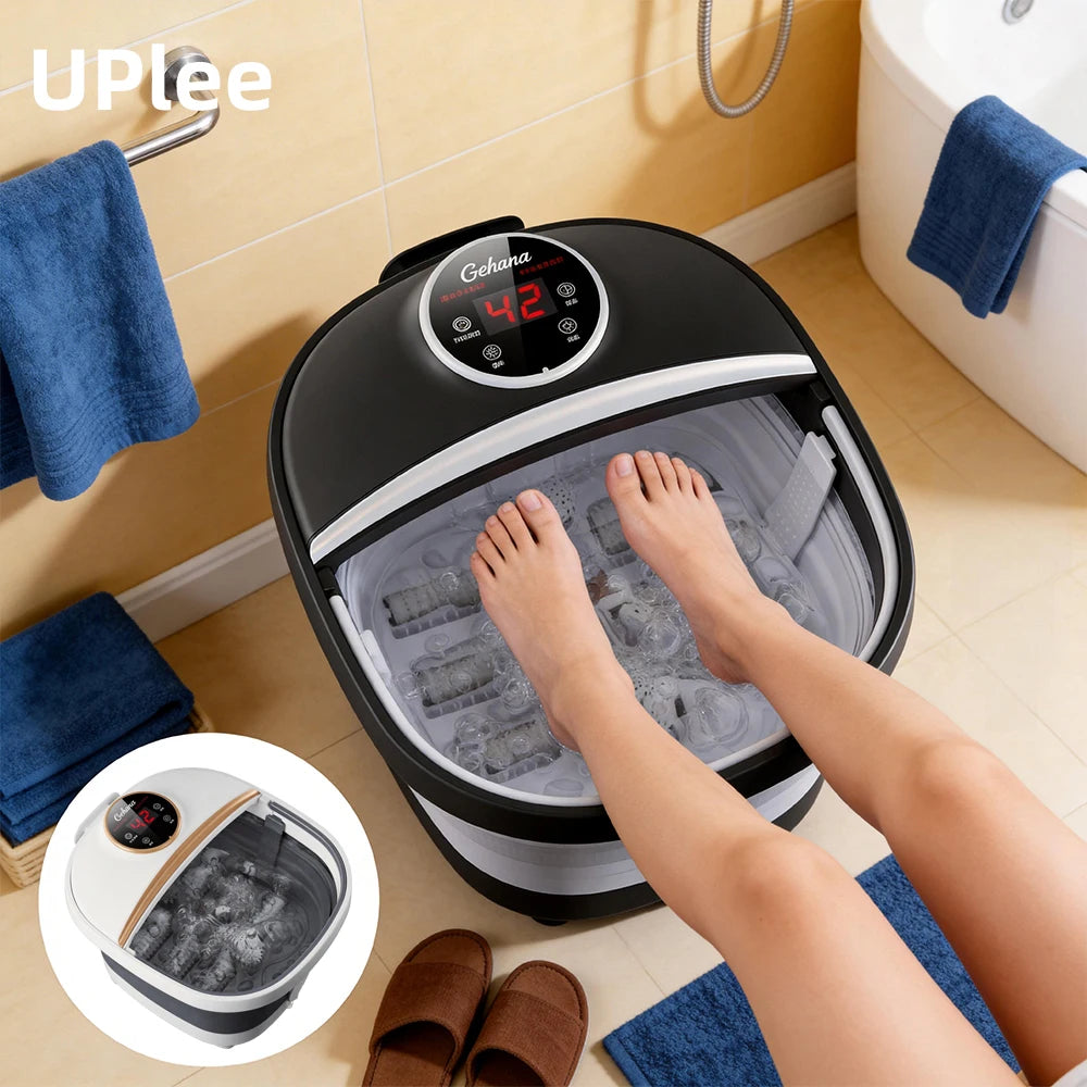 Foldable Electric Foot Spa Massager with Remote, Adjustable Heating, 6 Massage Rollers & Bubble Function