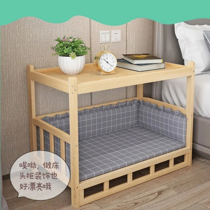 Wooden Pet Bed with Side Table, Stylish Sleeping & Resting Furniture for Medium & Large Dogs - Bond Well Supplies