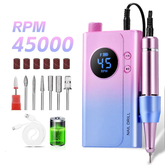 Pofessional 45000RPM Cordless Nail Drill, Rechargeable Electric Nail File with 4500mAh Battery for Manicure & Pedicure - Bond Well Supplies