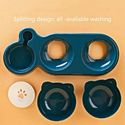 3-in-1 Pet Feeding Bowl with Gravity Water Bottle, Tilted Cat Food & Water Dish with Neck-Friendly Design - Bond Well Supplies