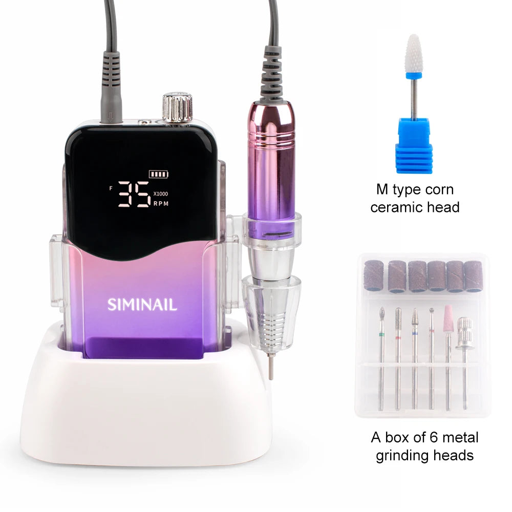 SIMINAIL Rechargeable Nail Drill Machine, 35000RPM Portable Electric E-File with Manicure Bit Set - Bond Well Supplies