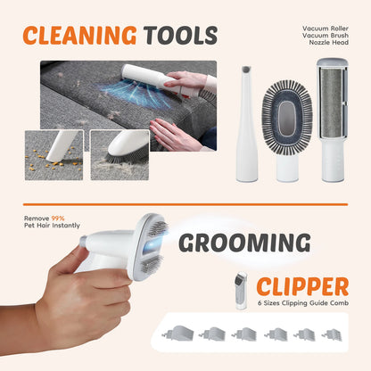 JHK 2.5L Professional Pet Grooming Vacuum Kit, 3 Suction Modes, 5 Grooming Tools & Cordless Low-Noise Dog Clippers for Dogs & Cats