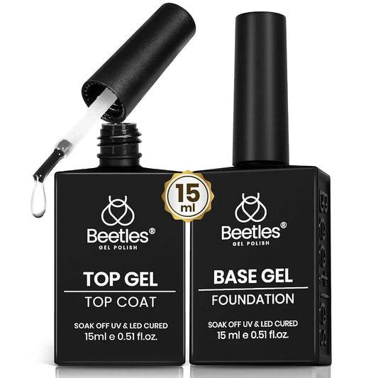 Beetles Base Coat & No-Wipe Top Coat Set, 15ml Each, High-Gloss Soak-Off Gel for Manicure - Bond Well Supplies